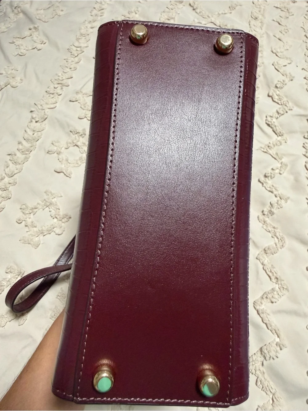Coach Croc-Embossed Wine Mini Satchel with Cherry Charm